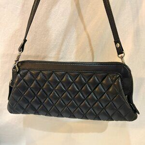 VTG PURE Collection Black Leather Crossbody Quilted Tufted Purse Clutch Bag